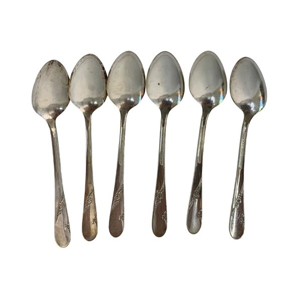 Bridal Wreath Vintage 50s Oneida Silver Plate Floral Pattern Teaspoons Set Of 6 - Picture 4 of 6